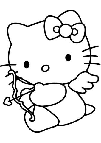 Hello Kitty Valentine'S Day Cupid Coloring Page